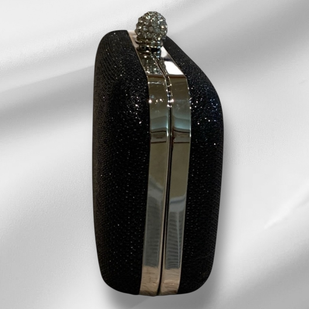Black evening bag shimmery from clutch to shoulder bag - Picture 3 of 7